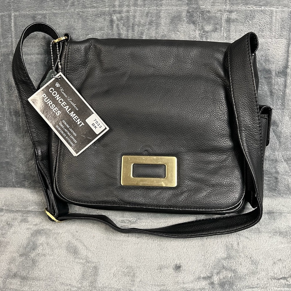 Roma Leathers 7033 BK Concealed Carry Purse Black Genuine Leather CCW Bag NWT